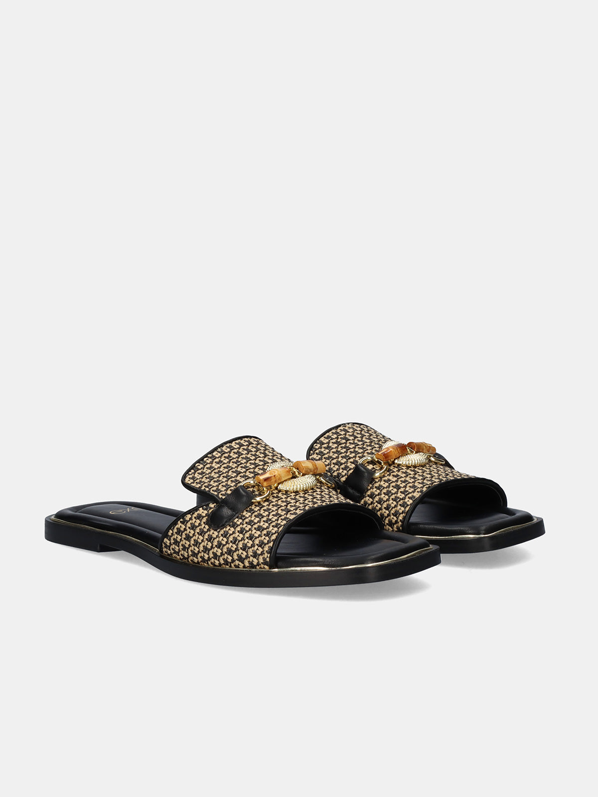 DORETA-419 RAFFIA BLK-BEIGE