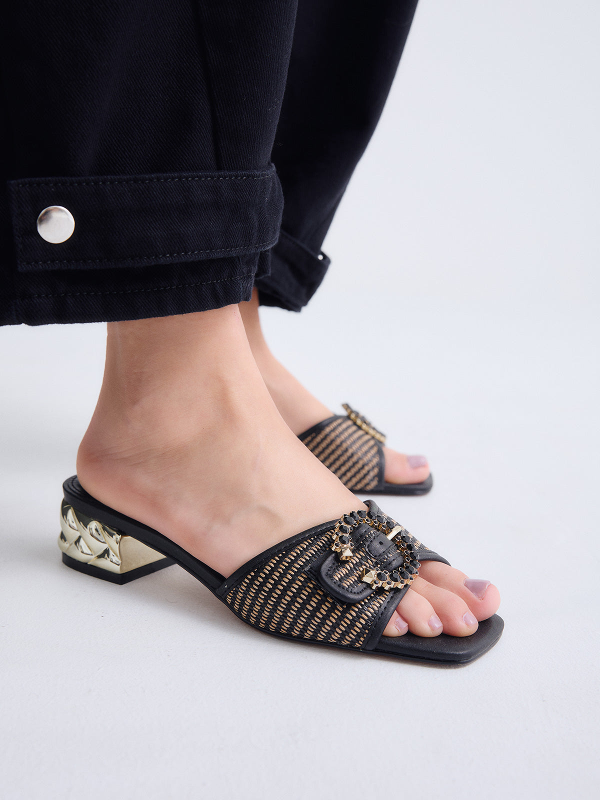 KATY-410 RAFFIA BLACK BEIGE